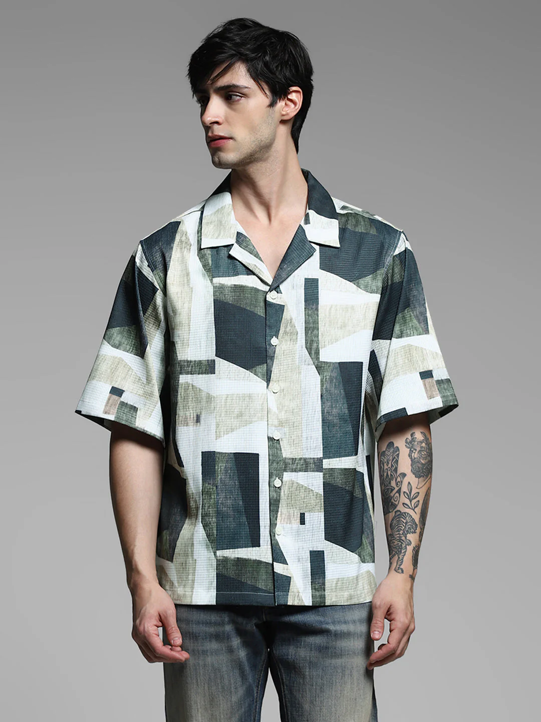 Green Printed Oversized Shirt - Image 2