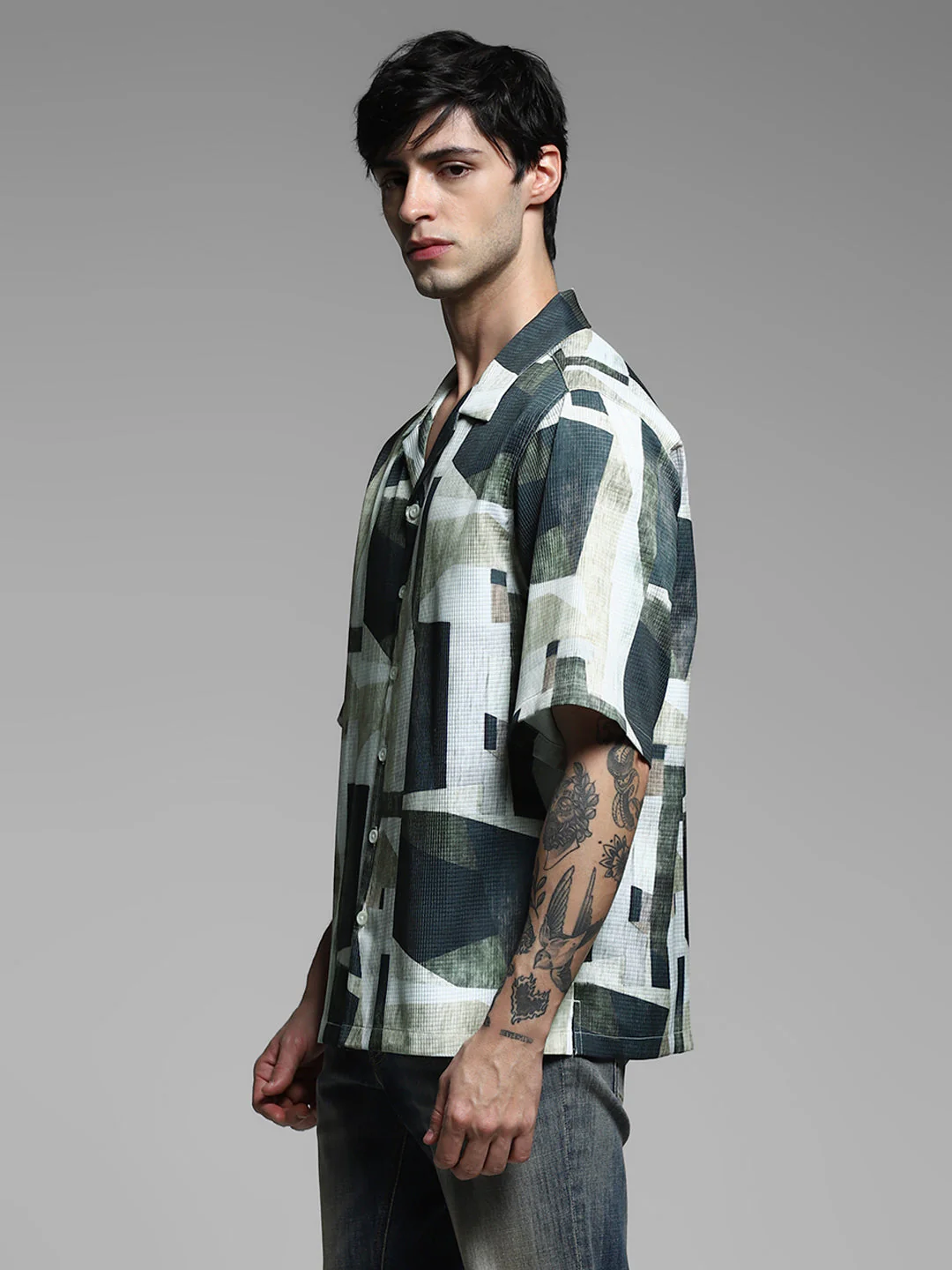 Green Printed Oversized Shirt - Image 3