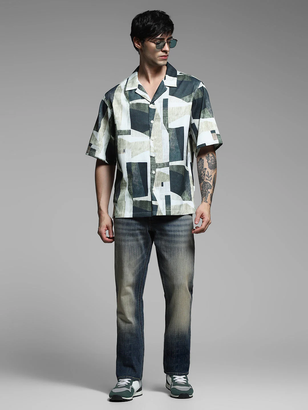 Green Printed Oversized Shirt - Image 6