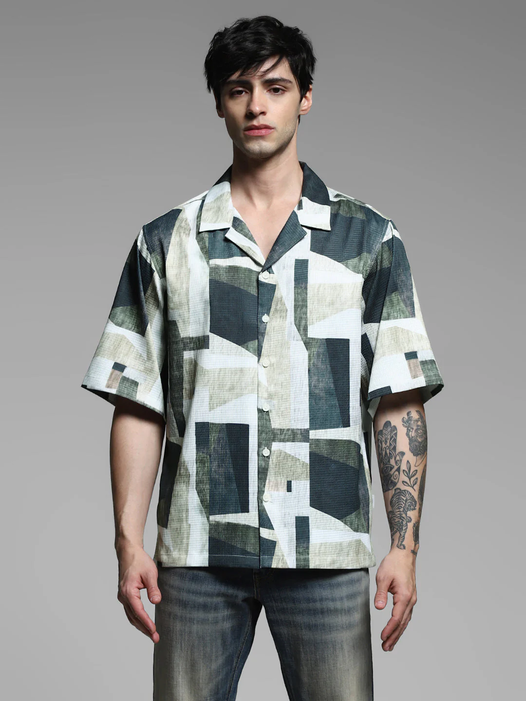 Green Printed Oversized Shirt - Image 8
