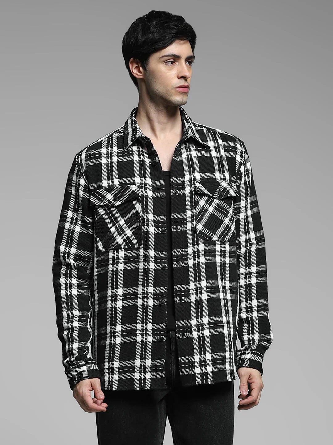 Black Check Print Shirt - Image 2