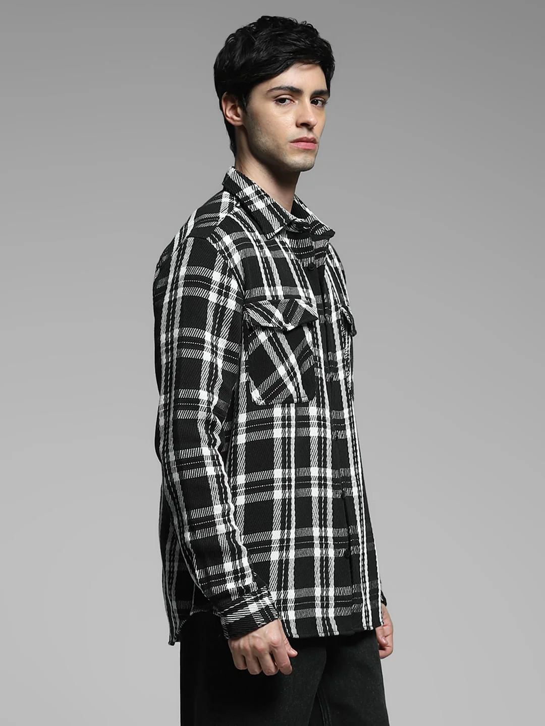 Black Check Print Shirt - Image 3