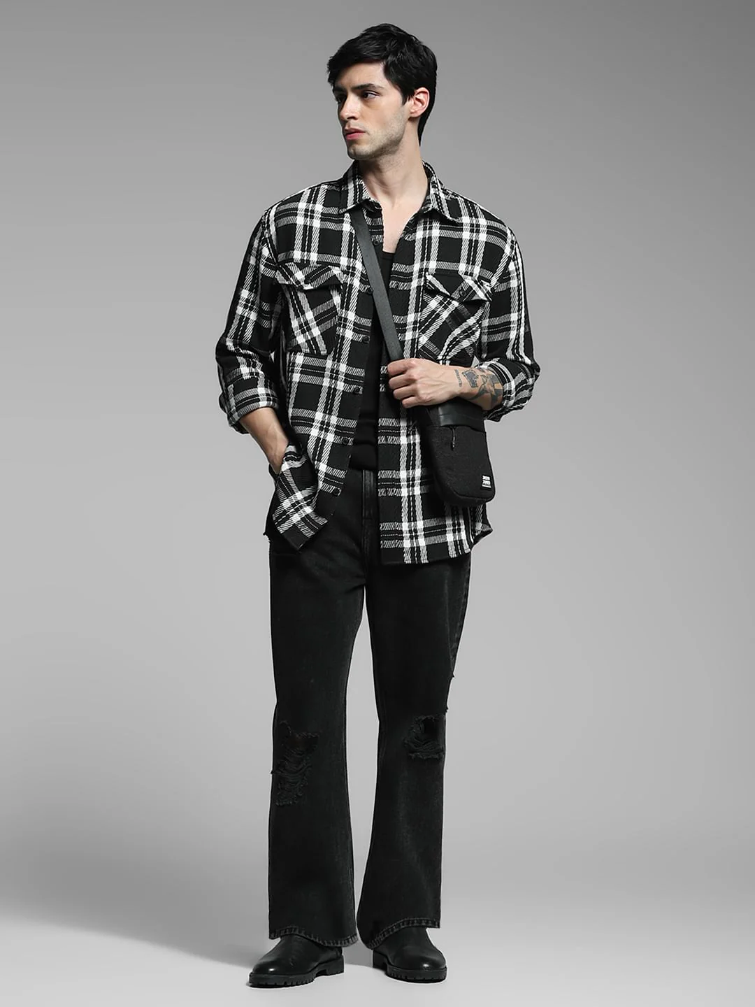 Black Check Print Shirt - Image 6