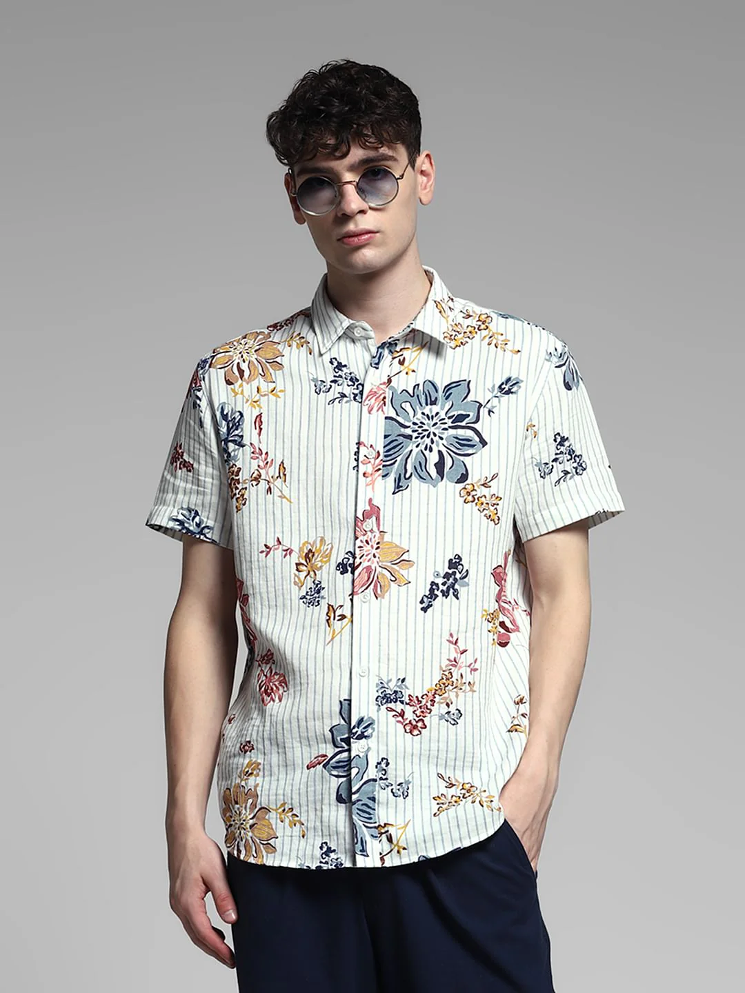 Blue Striped Short Sleeves Shirt