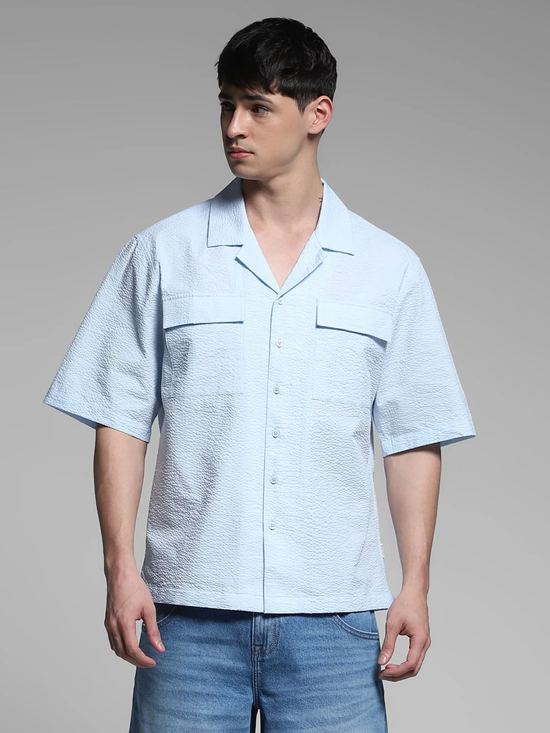Sky Blue Oversized Cotton Shirt - Image 2