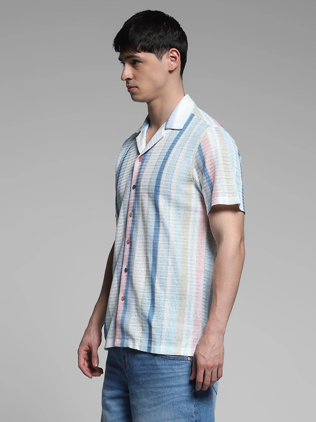 Blue Striped Resort Collar Shirt - Image 3