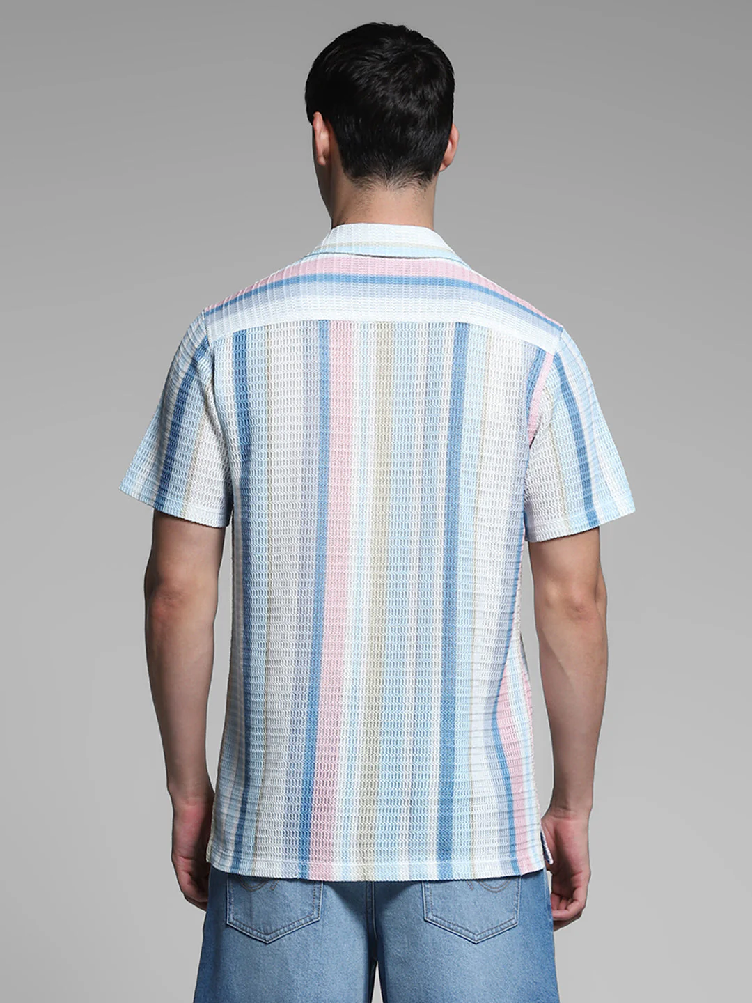 Blue Striped Resort Collar Shirt - Image 4