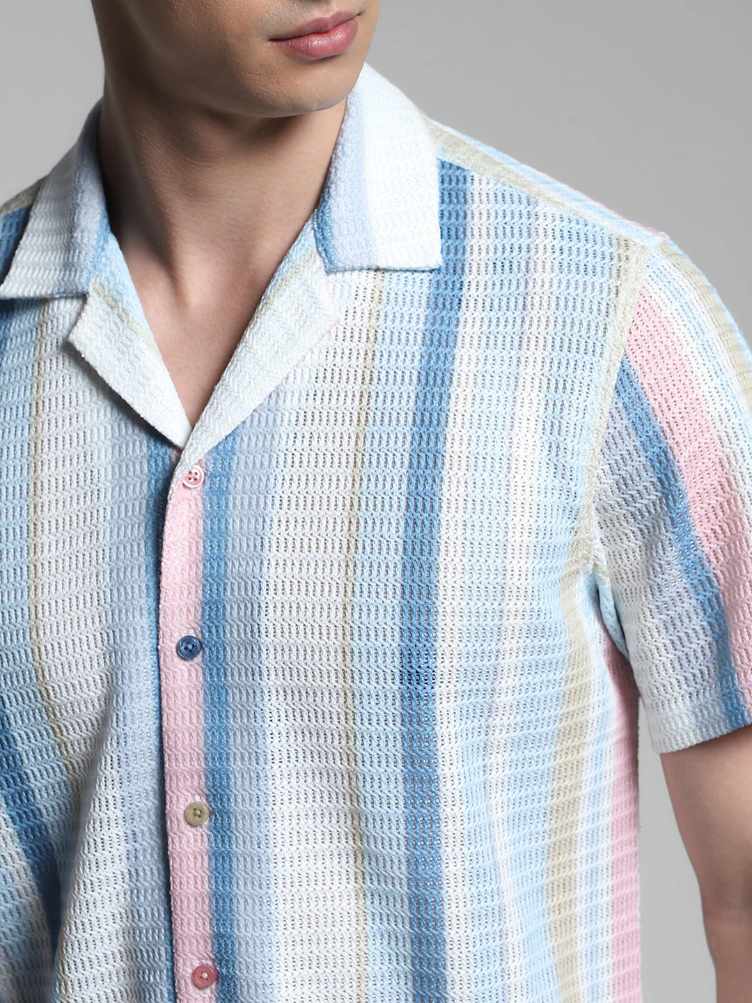 Blue Striped Resort Collar Shirt - Image 5