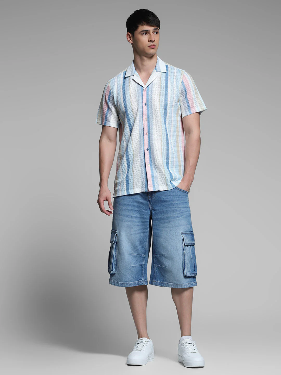 Blue Striped Resort Collar Shirt - Image 6