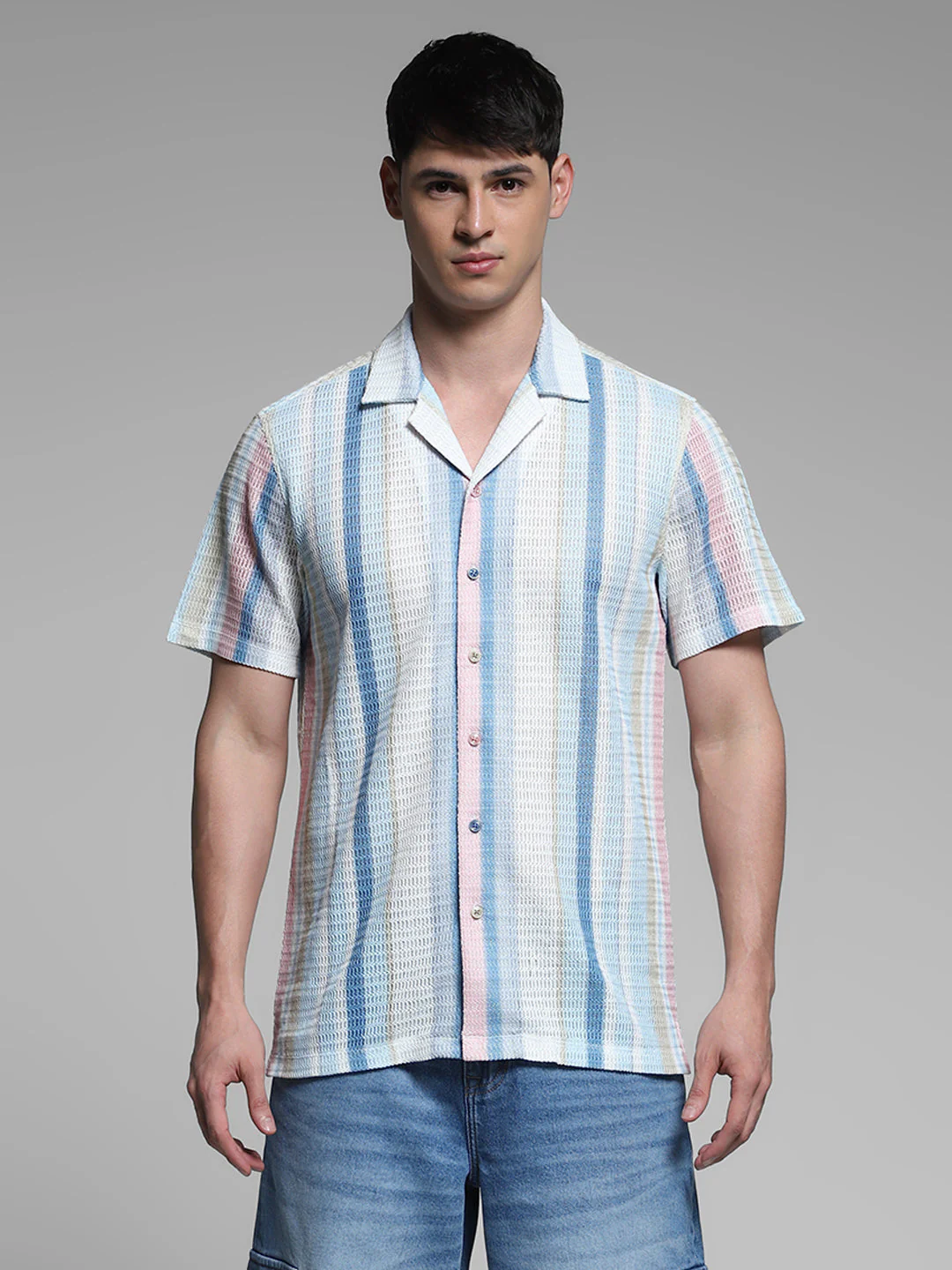 Blue Striped Resort Collar Shirt - Image 8
