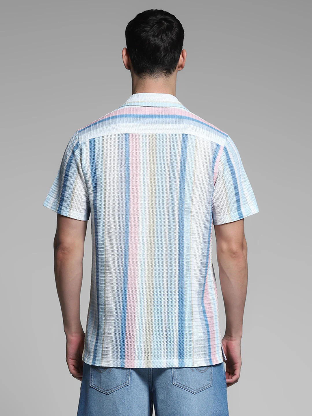 Blue Striped Resort Collar Shirt - Image 9