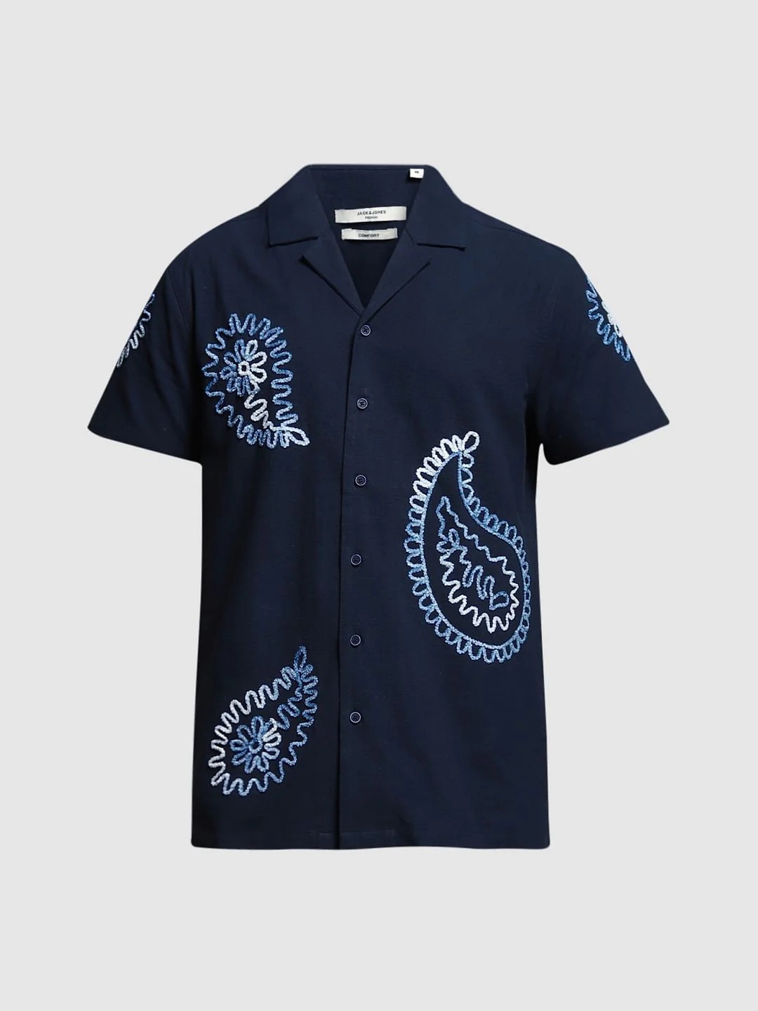 Dark Blue Embroidered Cotton Shirt - Image 7