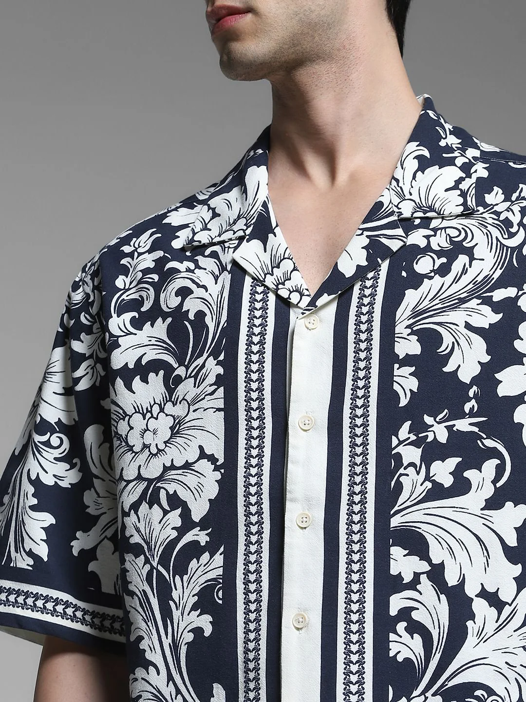 Black Floral Resort Collar Oversized Shirt - Image 5