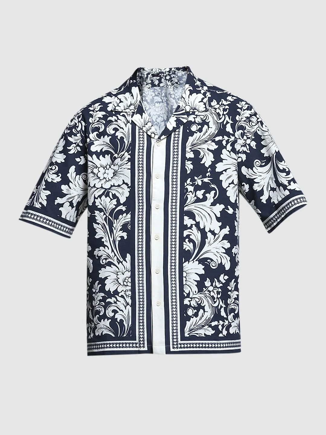 Black Floral Resort Collar Oversized Shirt - Image 7