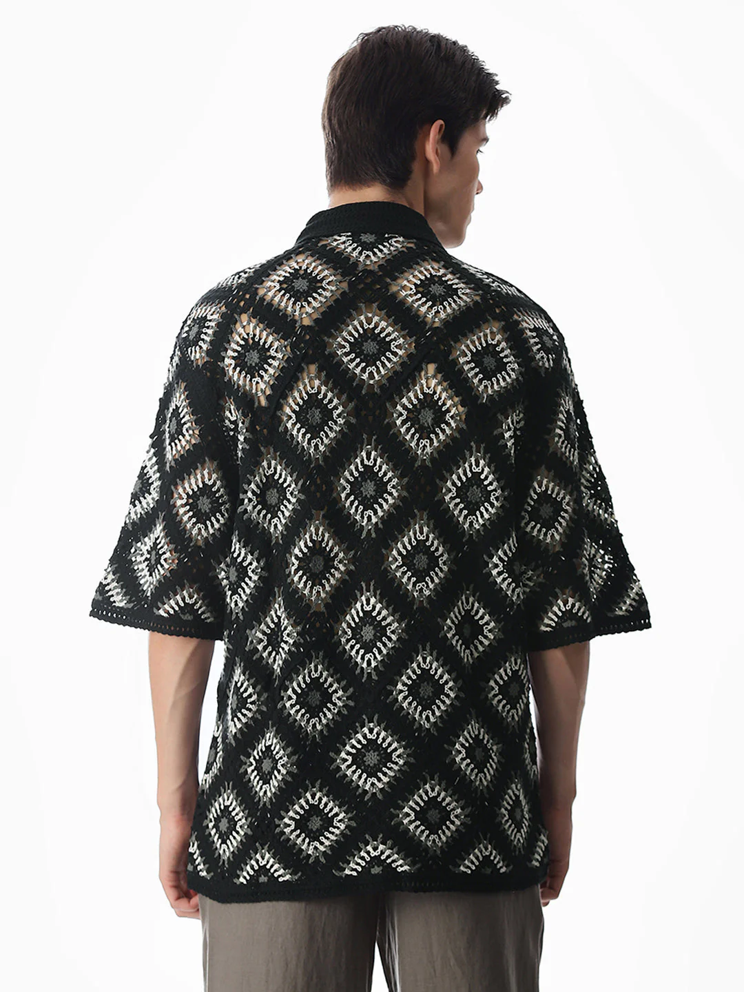 Black Knitted Crochet Oversized Shirt - Image 4