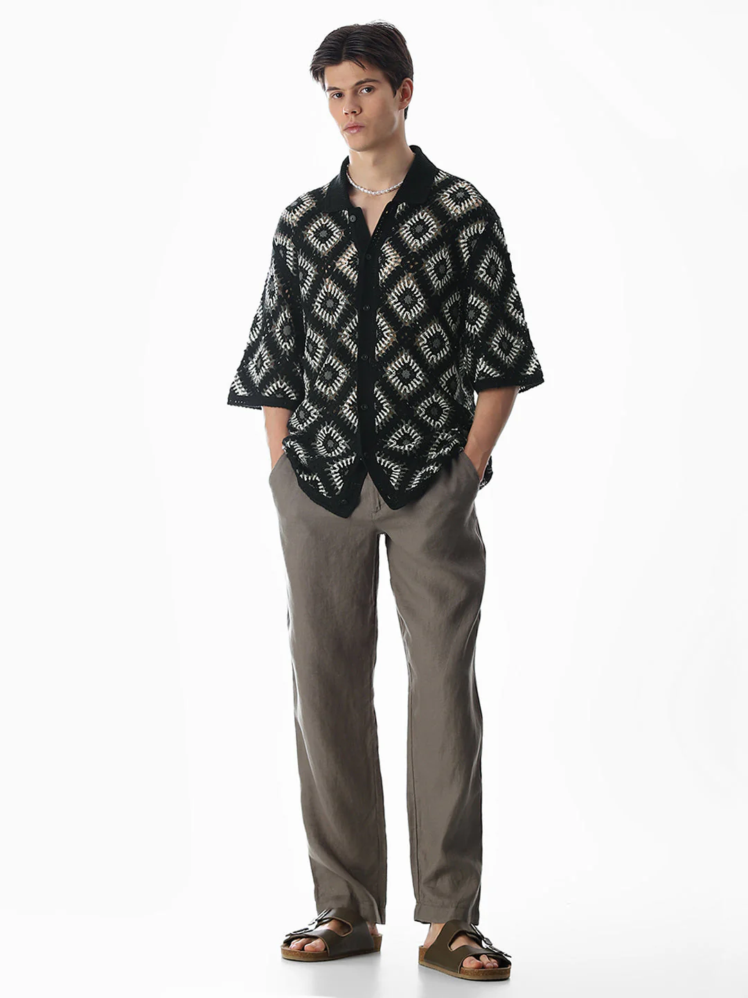 Black Knitted Crochet Oversized Shirt - Image 6