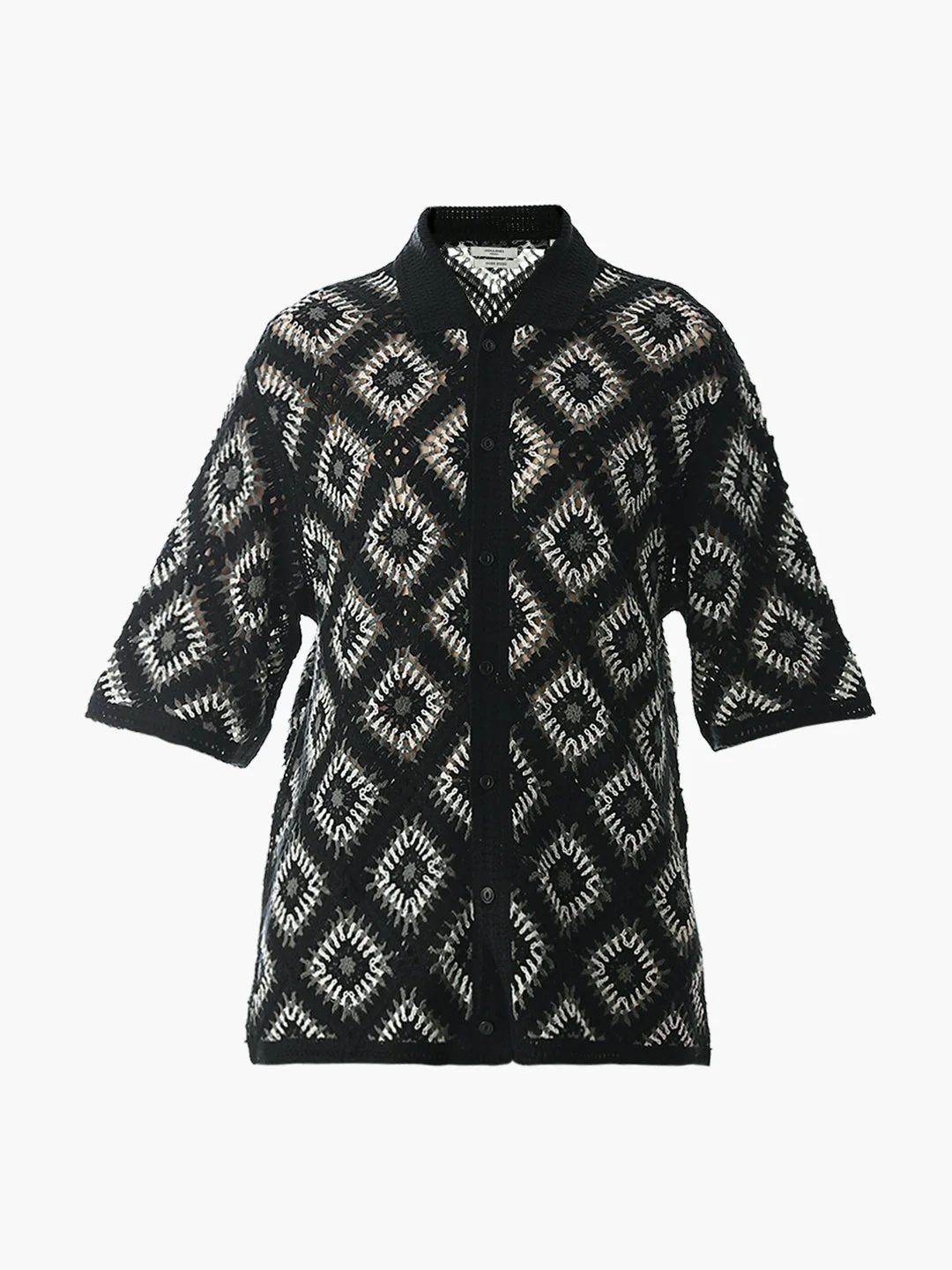 Black Knitted Crochet Oversized Shirt - Image 7