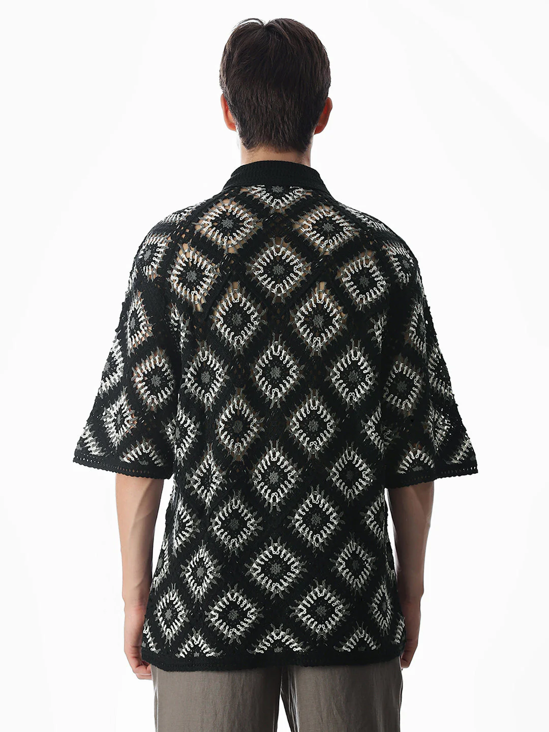 Black Knitted Crochet Oversized Shirt - Image 9