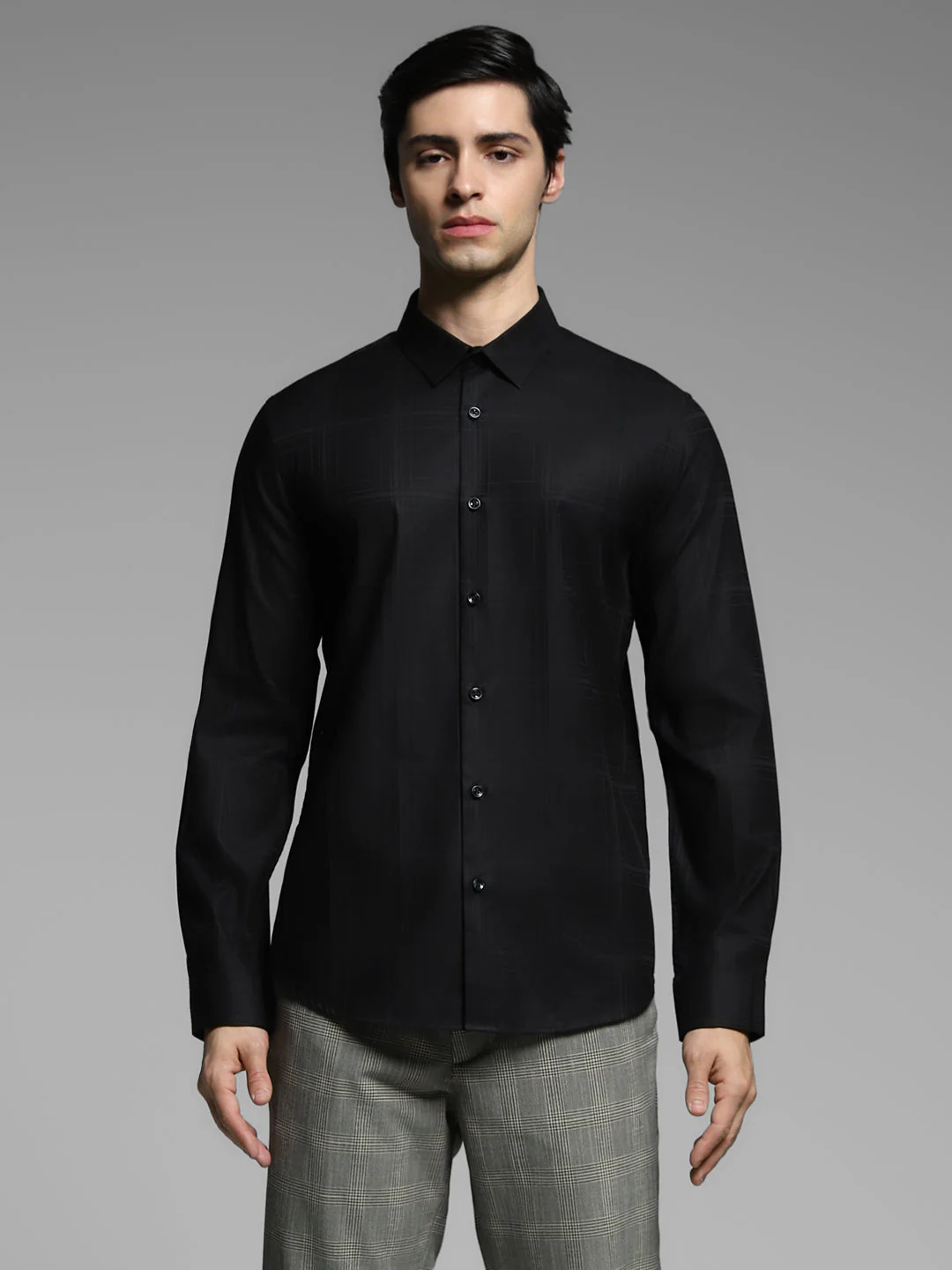 Black Check Print Cotton Shirt - Image 8