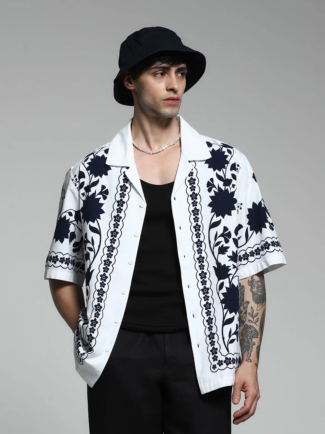 White Printed Oversized Shirt