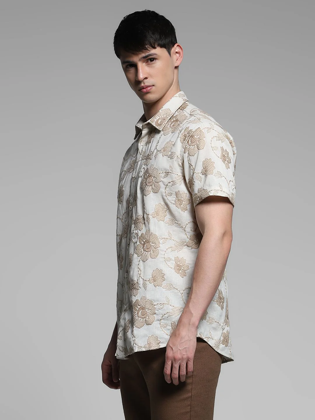 Brown Embroidered Cotton Shirt - Image 3