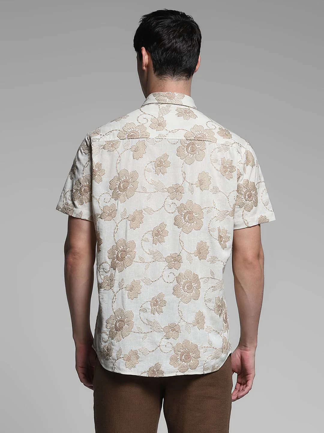 Brown Embroidered Cotton Shirt - Image 4