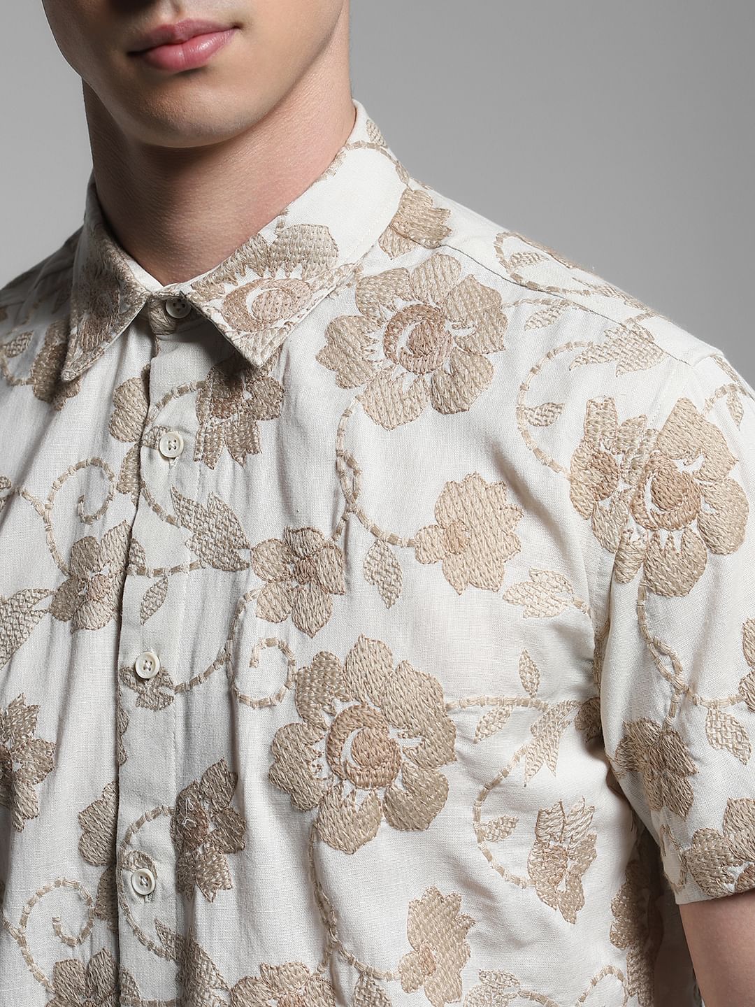 Brown Embroidered Cotton Shirt - Image 5