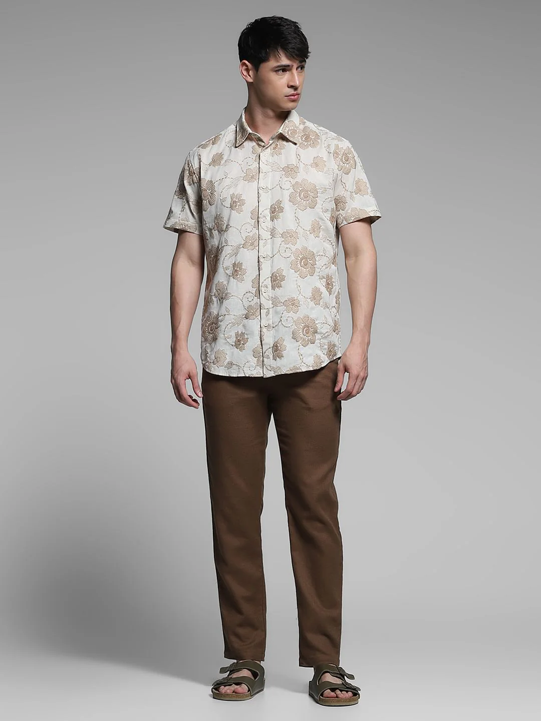Brown Embroidered Cotton Shirt - Image 6