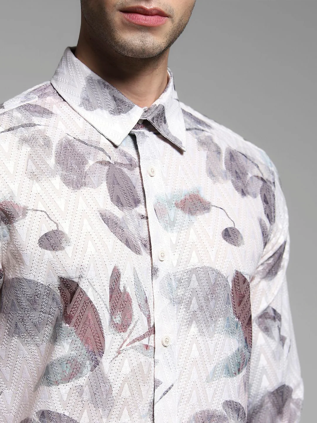 Light Beige Printed Full Sleeves Shirt - Image 5