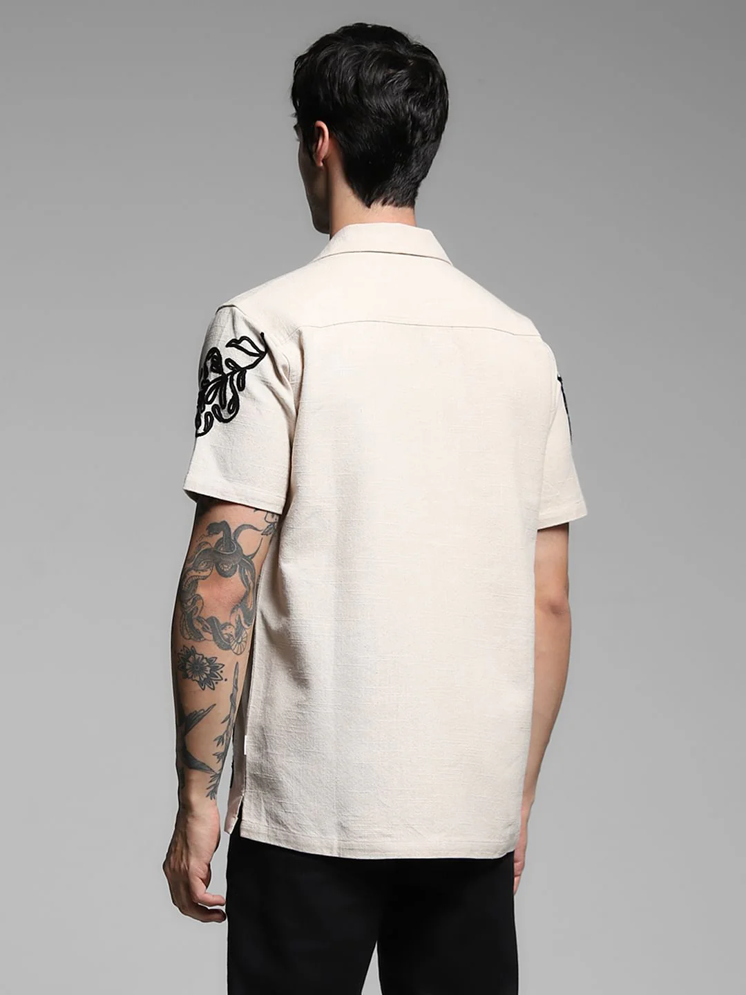 Beige Embroidered Cotton Shirt - Image 4