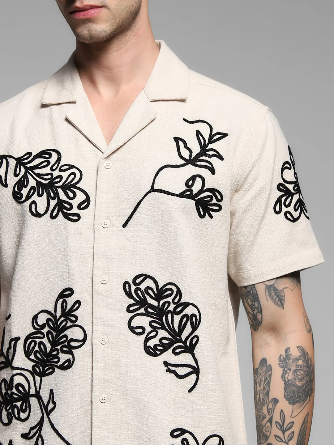 Beige Embroidered Cotton Shirt - Image 5