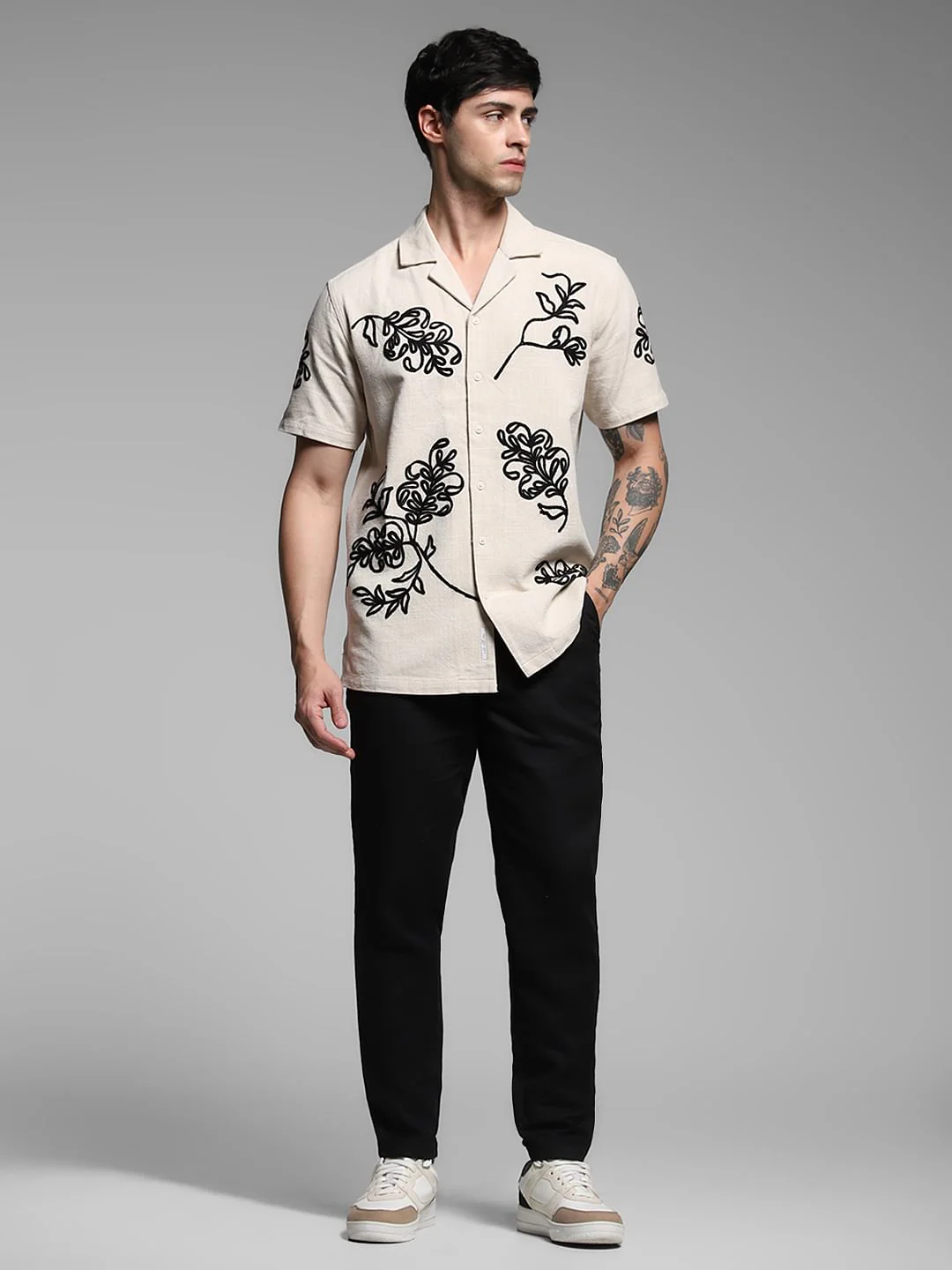 Beige Embroidered Cotton Shirt - Image 6