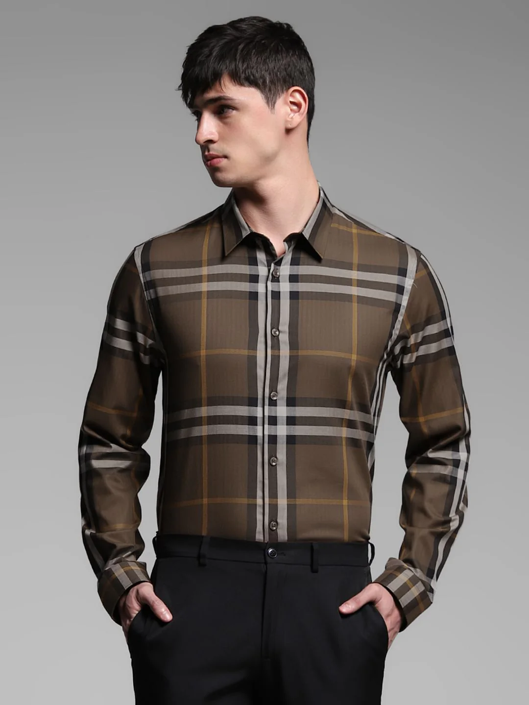 Brown Check Cotton Shirt - Image 2