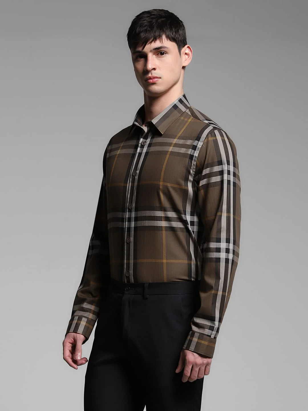 Brown Check Cotton Shirt - Image 3
