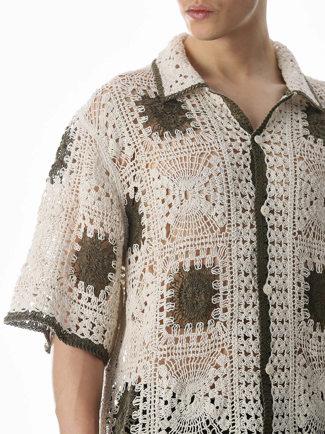 Beige Crochet Knitted Oversized Shirt - Image 5