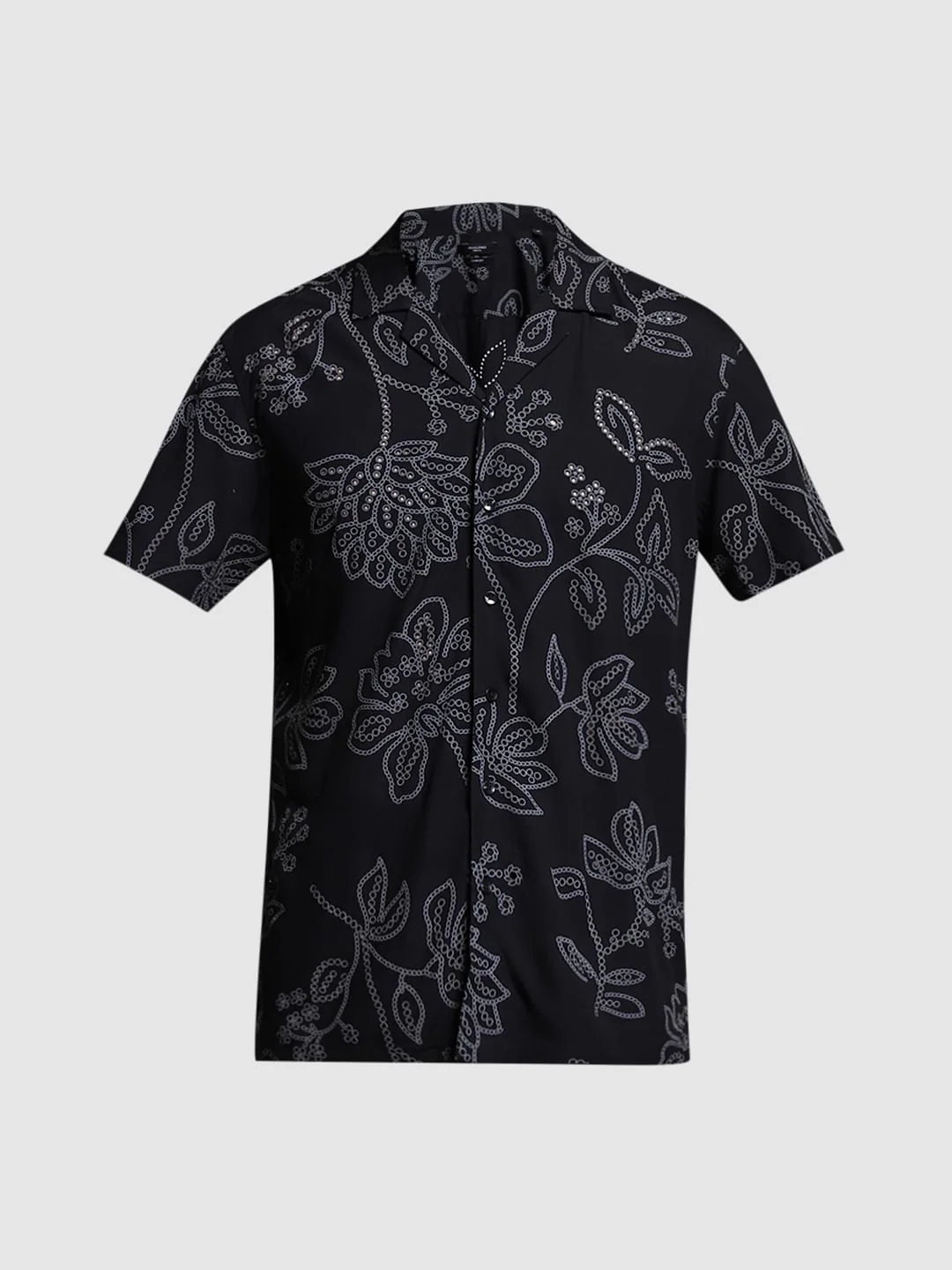 Black Printed Viscose Comfort Fit Shirt - Image 7