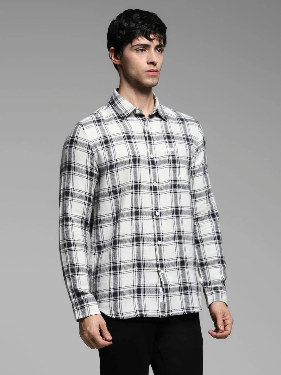 White Check Print Cotton Shirt - Image 3