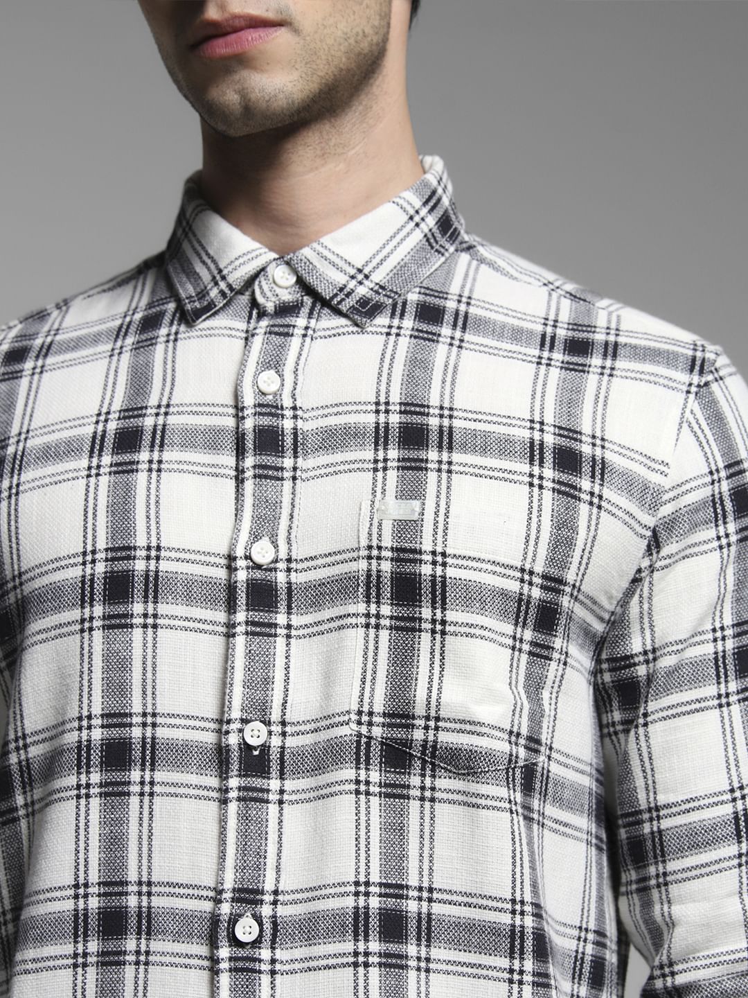 White Check Print Cotton Shirt - Image 5