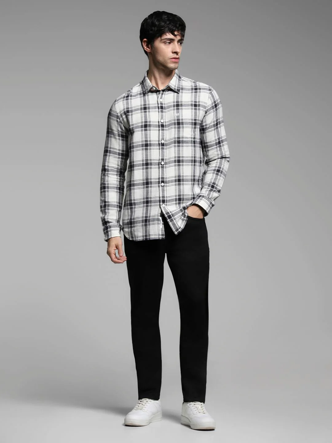 White Check Print Cotton Shirt - Image 6