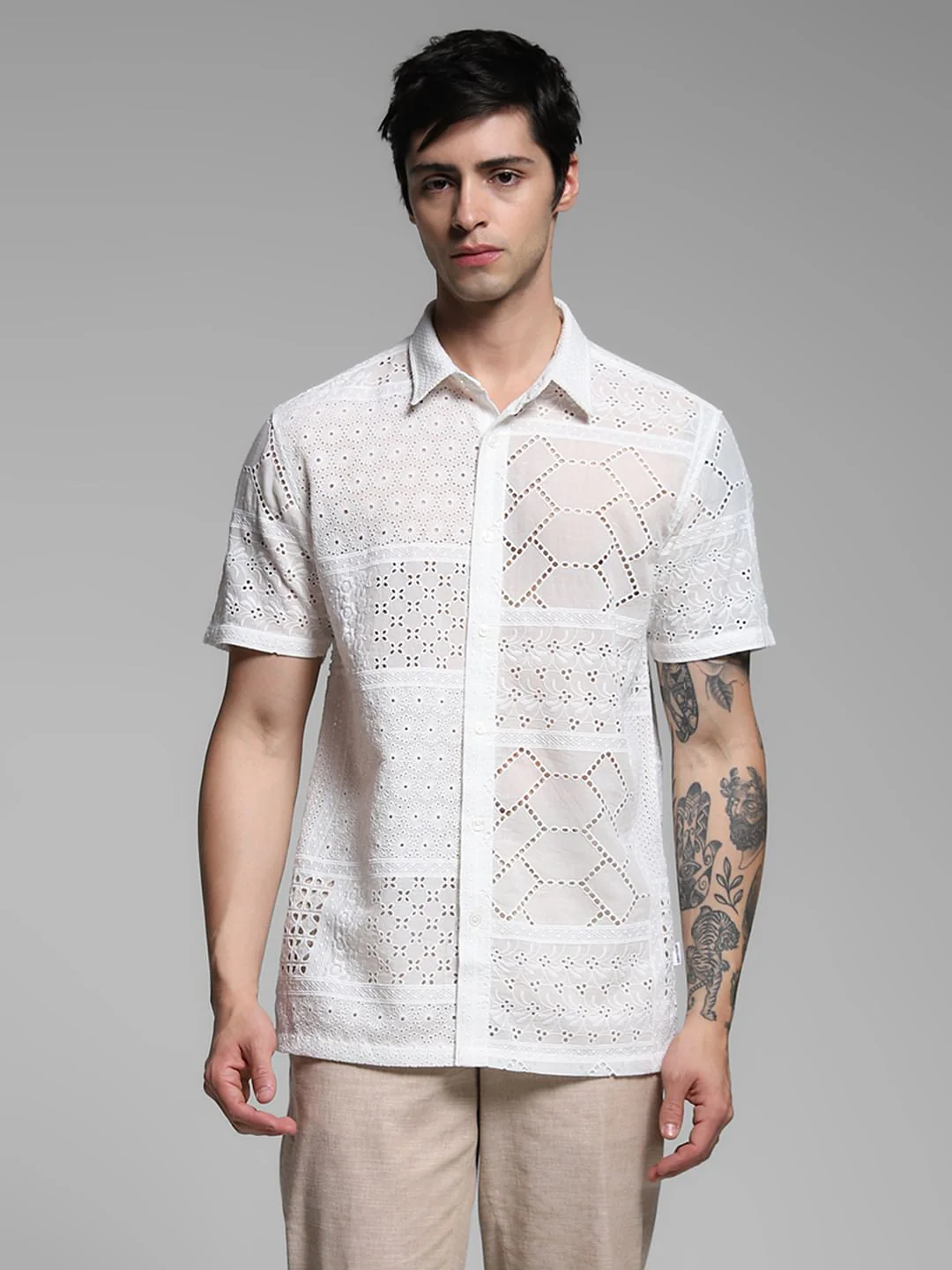 White Schiffli Embroidered Shirt - Image 2