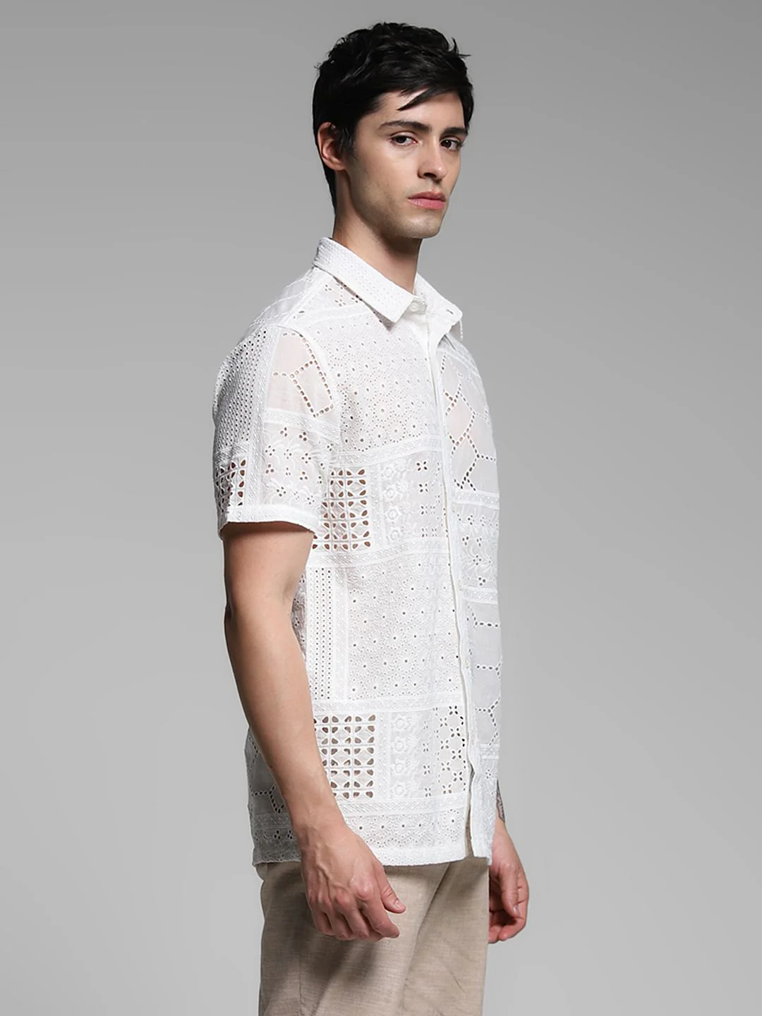 White Schiffli Embroidered Shirt - Image 3