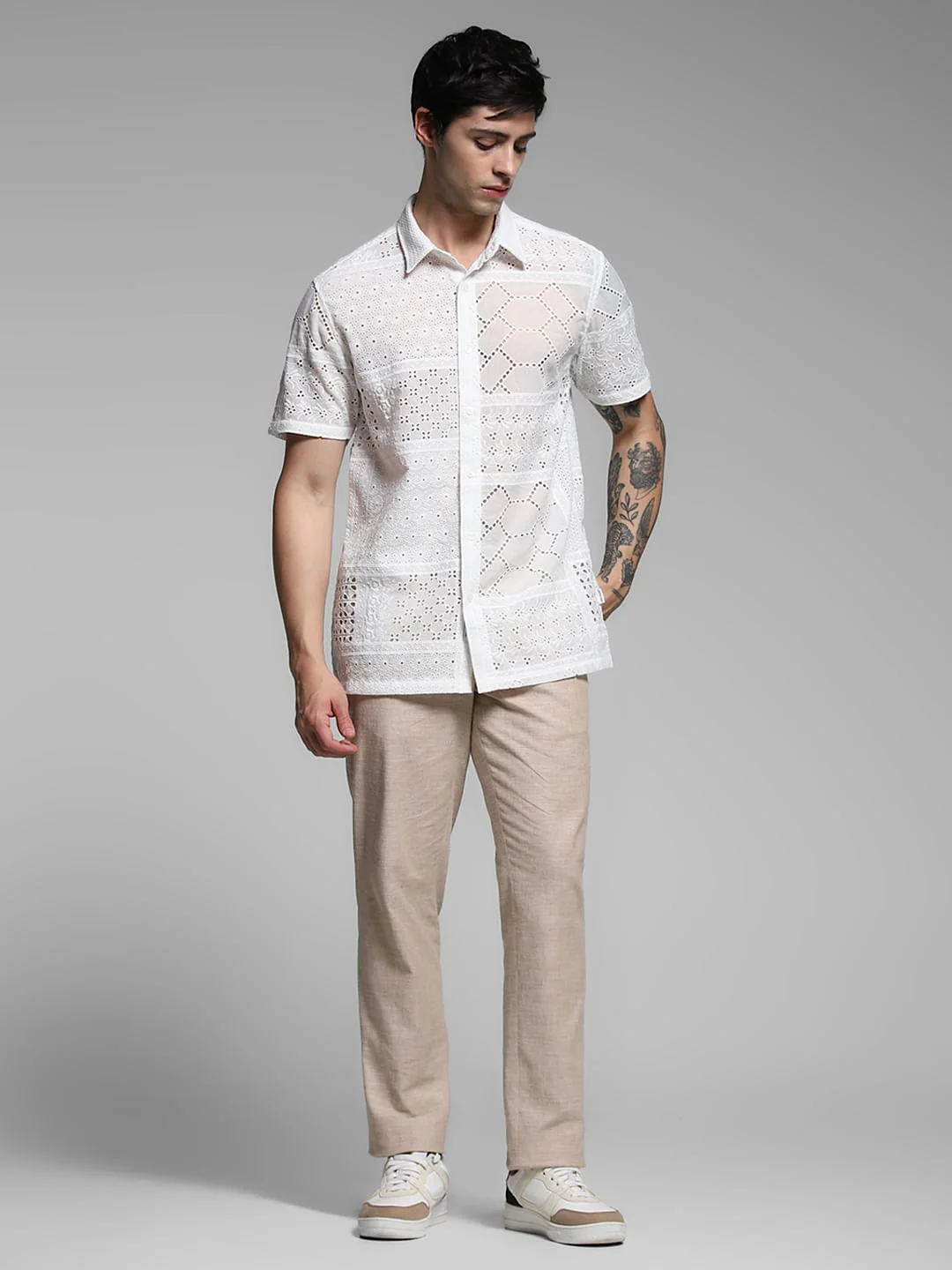 White Schiffli Embroidered Shirt - Image 6