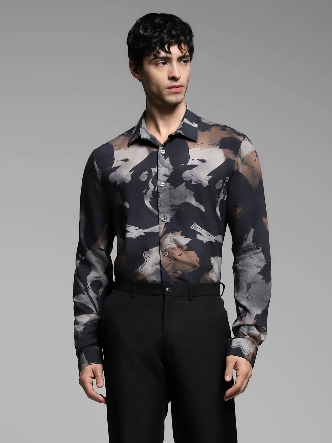 Black Printed Cotton Shirt - Image 2