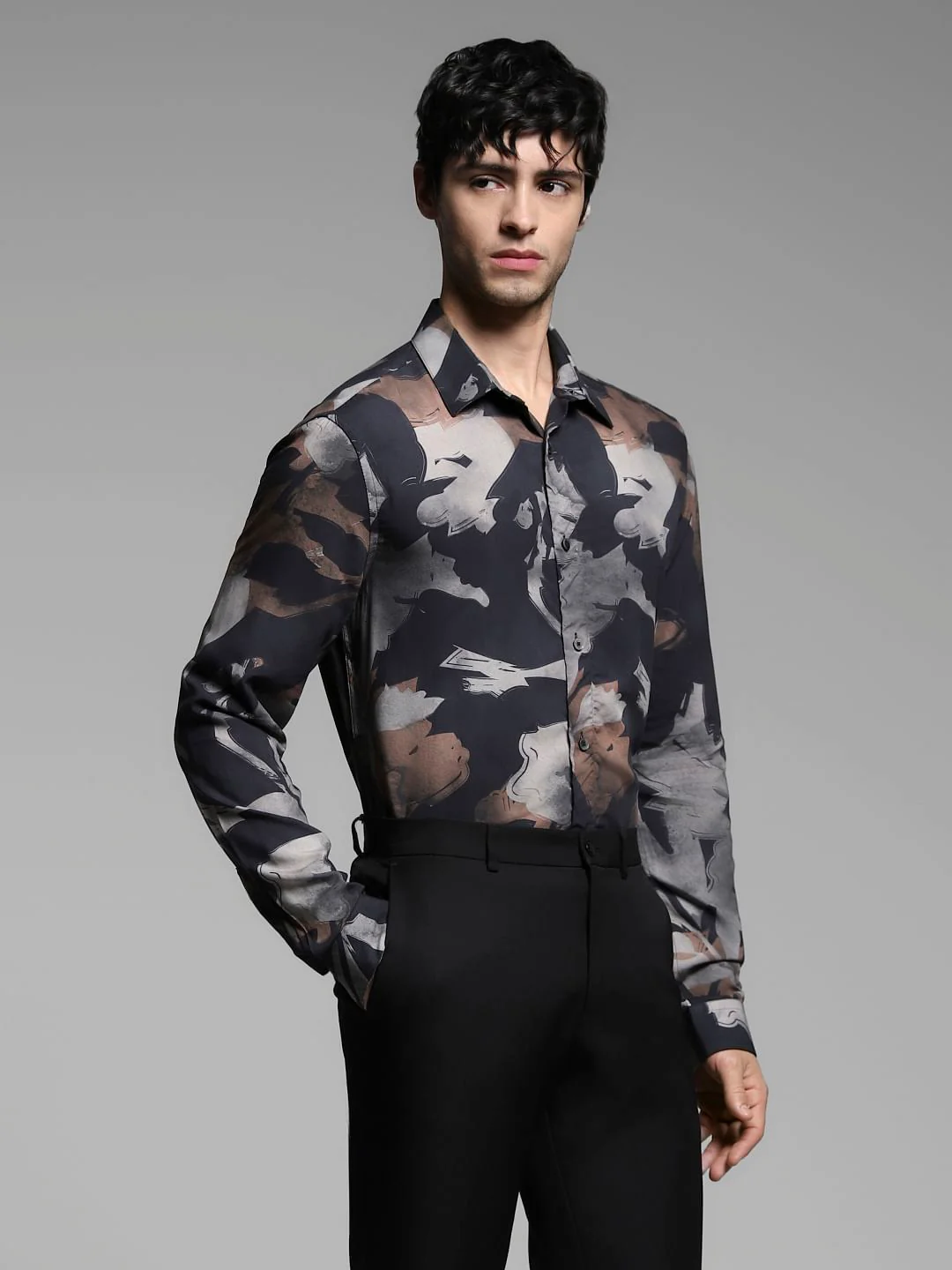 Black Printed Cotton Shirt - Image 3