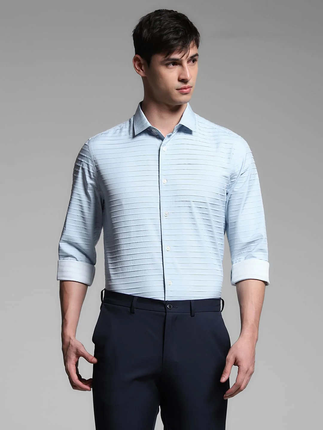 Light Blue Slim Fit Full Sleeves Shirt - Image 2