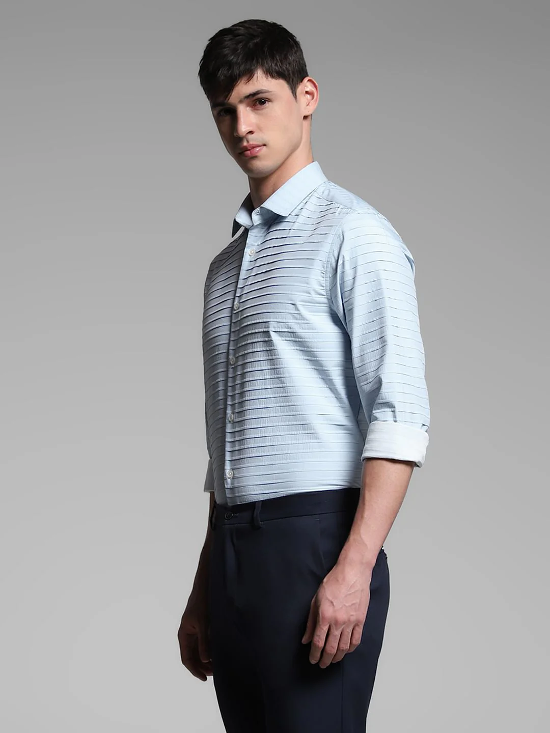Light Blue Slim Fit Full Sleeves Shirt - Image 3