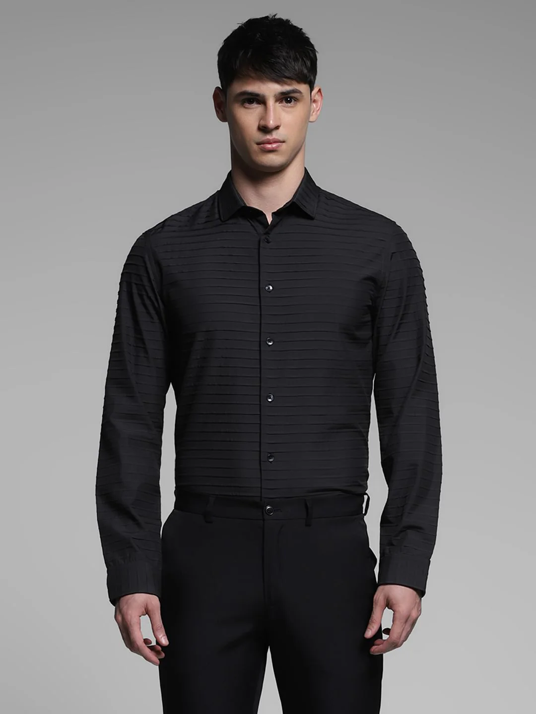 Black Slim Fit Full Sleeves Shirt - Image 2