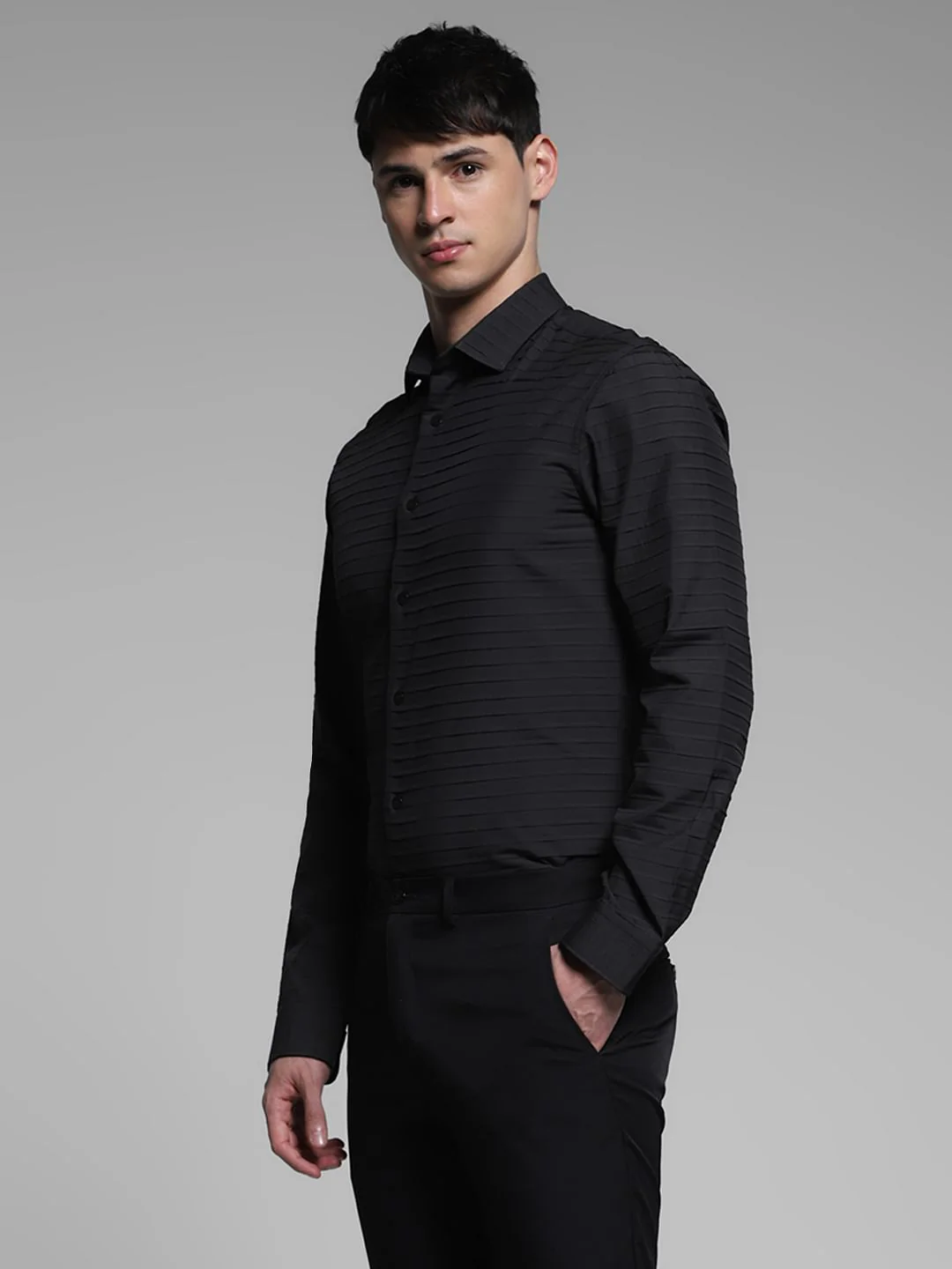 Black Slim Fit Full Sleeves Shirt - Image 3