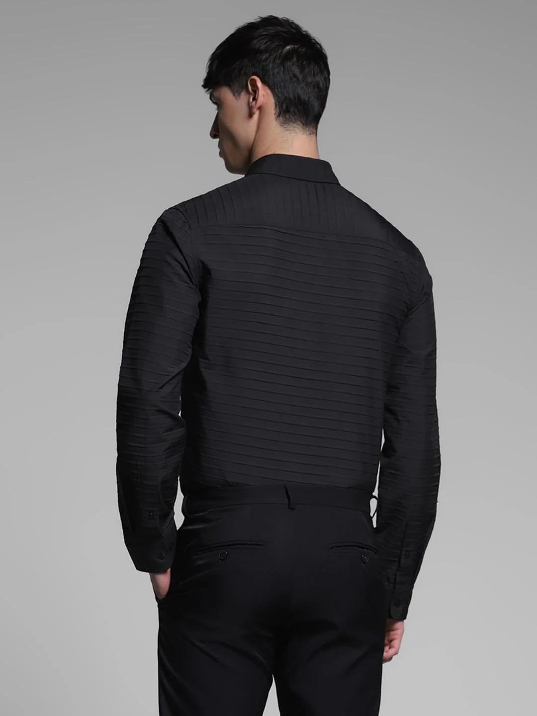 Black Slim Fit Full Sleeves Shirt - Image 4