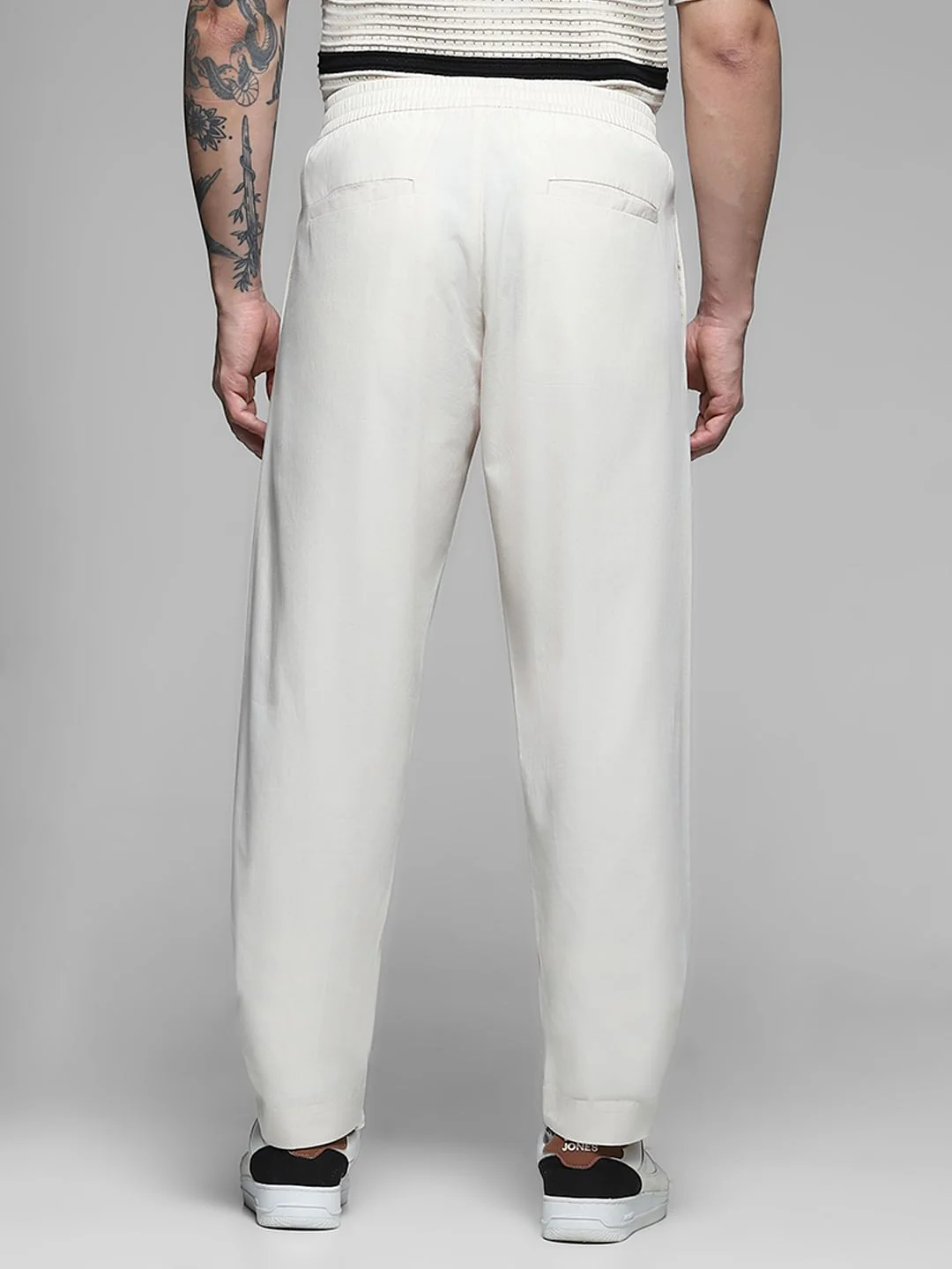 Beige Mid Rise Cotton Joggers - Image 3